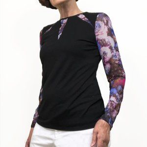Grayson Black Longsleeve Top w Floral Mesh Detail
